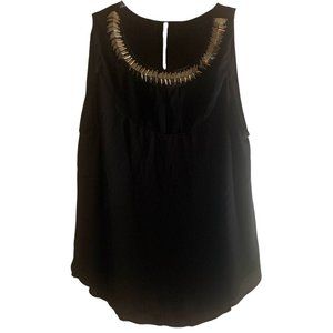 Ark & Co. Black Chiffon Sleeveless Top With Gold Neckline